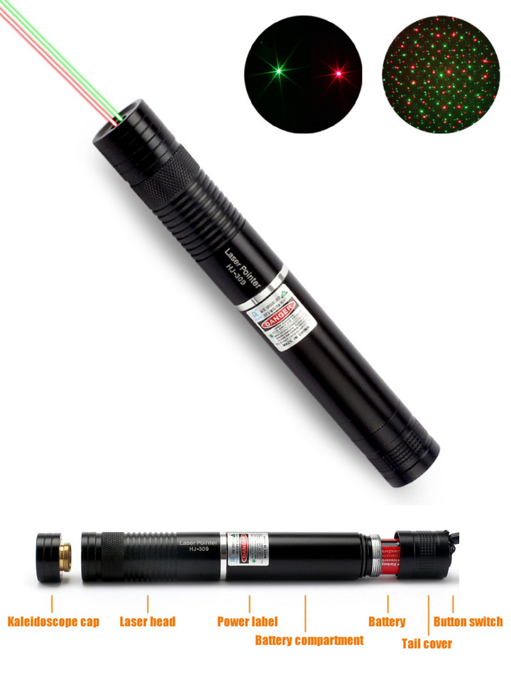 Una Penna Laser Con Tre Diverse Colori: Rosso, Verde, Viola. Gamma