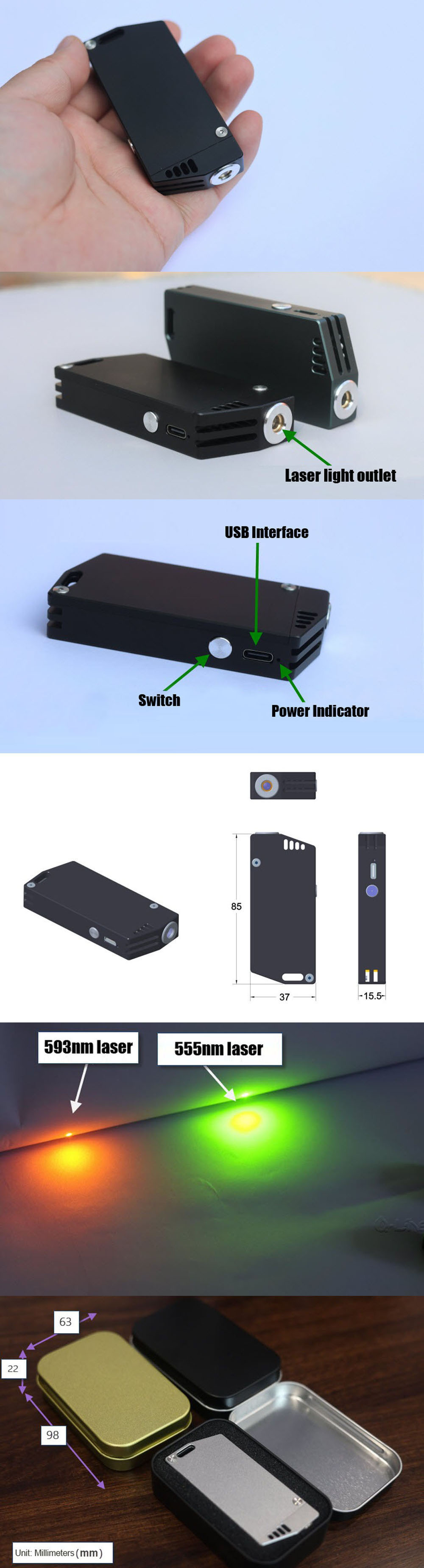 Puntatore laser giallo-verde 555 nm