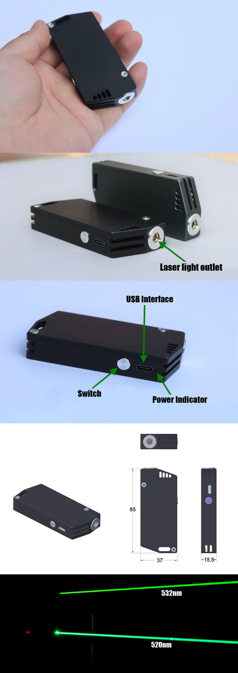 Puntatore laser verde 500mW / 700mW 520nm